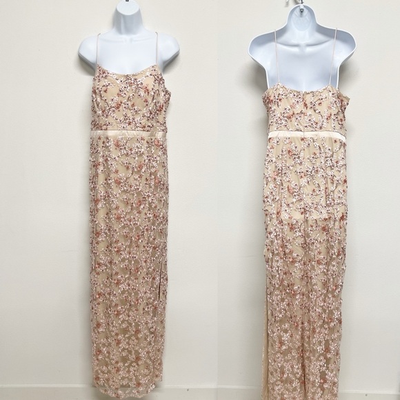 Aidan Mattox Womens Blush Pink Floral Embroidered Beaded Long Gown Size 10 - Picture 2 of 16